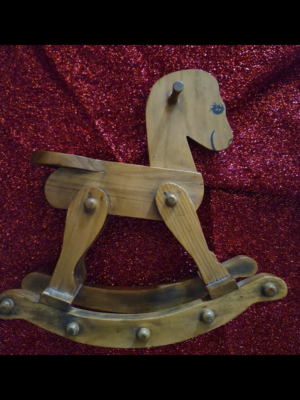 Wooden Rocking Horse - Natural Brown Christmas Time